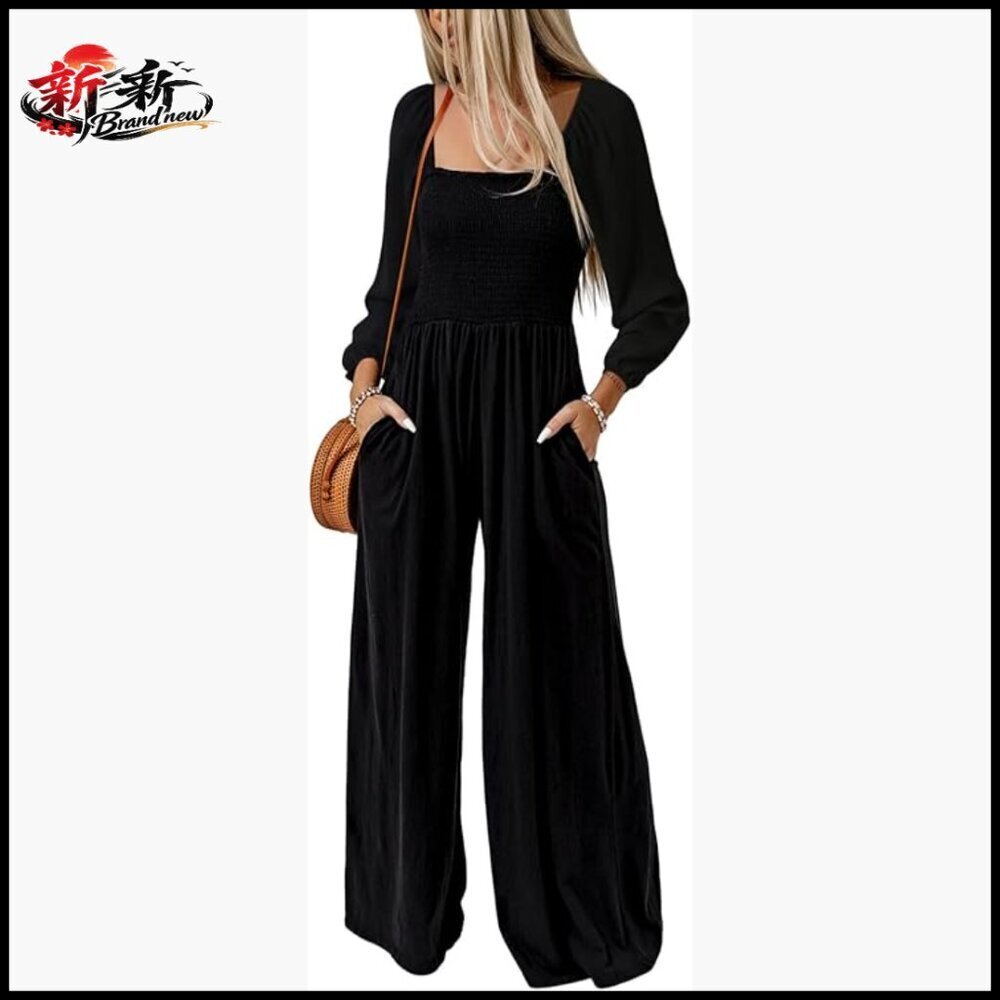 Sleeveless Wide Leg Jumpsuit With Pockets, Loose Fit